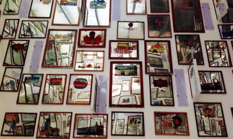a wall of distorted images